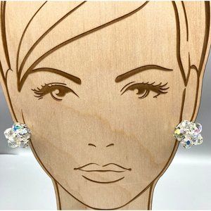 Vintage Crystal Bead Cluster Earrings, Sparkling Floral Clip Ons